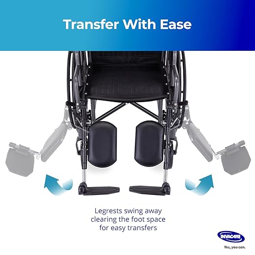 Invacare Wheelchair Elevating Legrest with Padded Calf Support, Footrest with Swing Away Function, Adjustable Length and Aluminum Footplate, Tool-Free Installation, Designed for Invacare Wheelchair