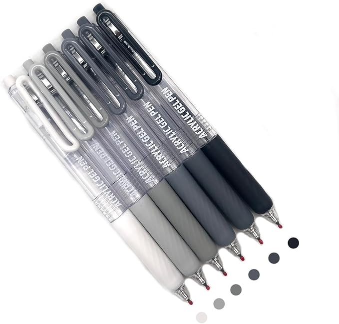6 Pcs Acrylic Gel Pens 0.7mm Quick Dry Colorful Fine Point Smooth Writing Ballpoint, Office for Coloring, Black Paper, Drawing, Journaling, Note Taking, School Supplies, Sketch color