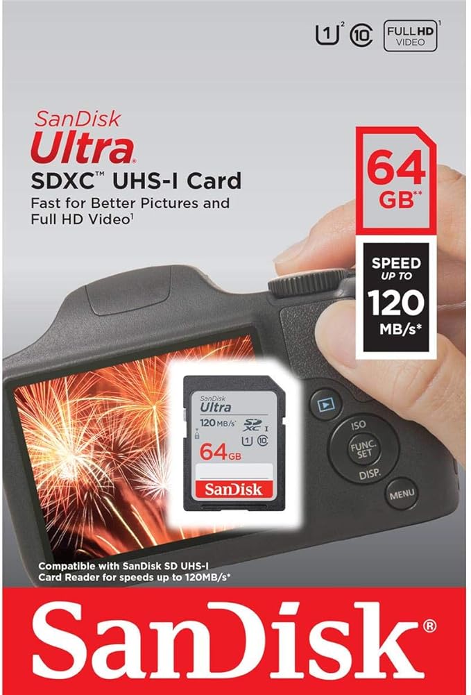 SanDisk 64GB Ultra SDXC UHS-I Memory Card - 120MB/s, C10, U1, Full HD, SD Card - SDSDUN4-064G-GN6IN [Older Version]