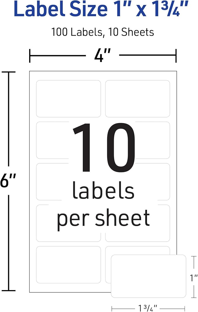 Avery No-Iron Fabric Labels, 1" x 1-3/4", Washer and Dryer-Safe Waterproof Labels, Non-Printable, 100 Total (40723)