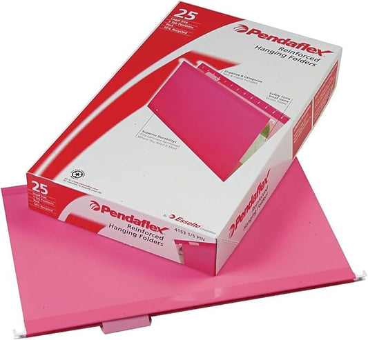 Pendaflex 04153 1/5 PIN Reinforced Hanging Folders, Legal Size, Pink, 1/5 Cut, 25/BX (4153 1/5 PIN)