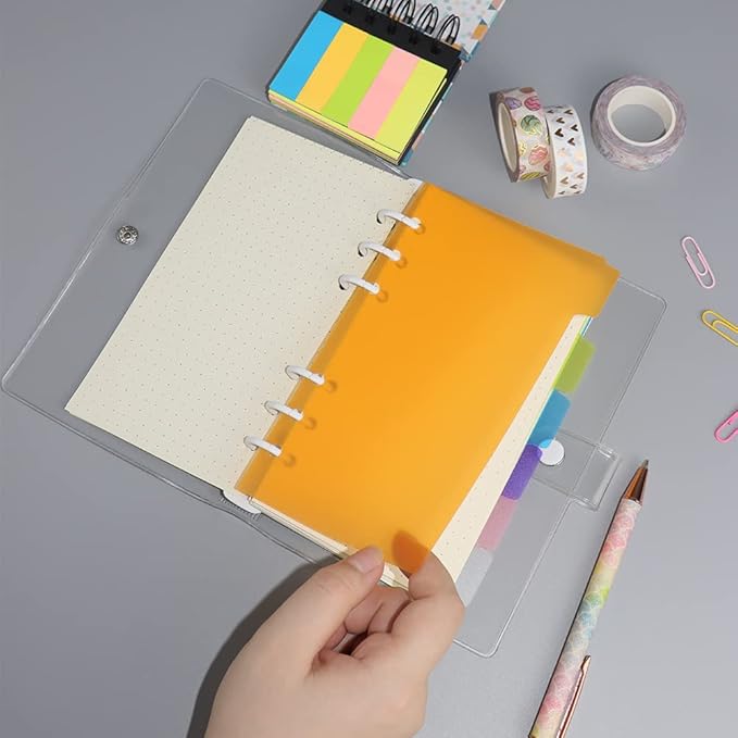 2 Pack A6 Binder Dividers 6 Tabs Bright Color Plastic Binder Index Tabs Planner Divider for Round Ring Binder Sheet Protector (Transparent, 12 Dividers)