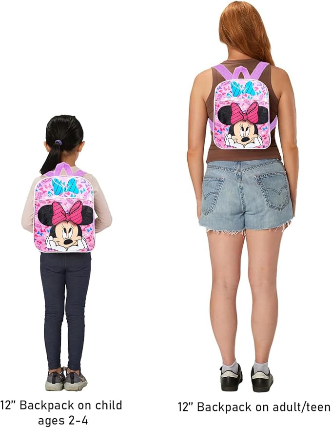 Minnie Mouse Mini Backpack with Lunch Box Set - Bundle 11" Backpack, Lunch Bag, Stickers, More | Minnie Mouse School Supplies for Kids