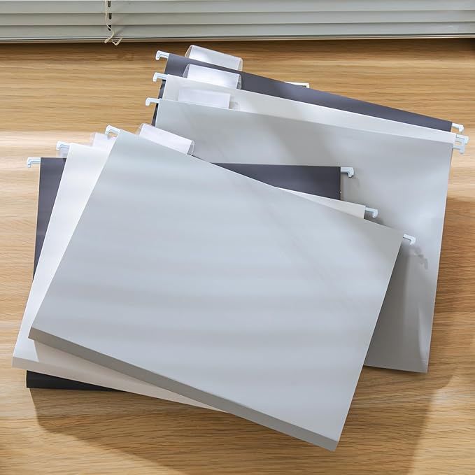 Y YOMA Letter Size - 6 Pack Extra Capacity Hanging File Folders Accordion Decorative Reinforced File Folder Cute Colored Expandable Folder for Office Home with 1/5-Cut Adjustable Tabs, Ash Grey
