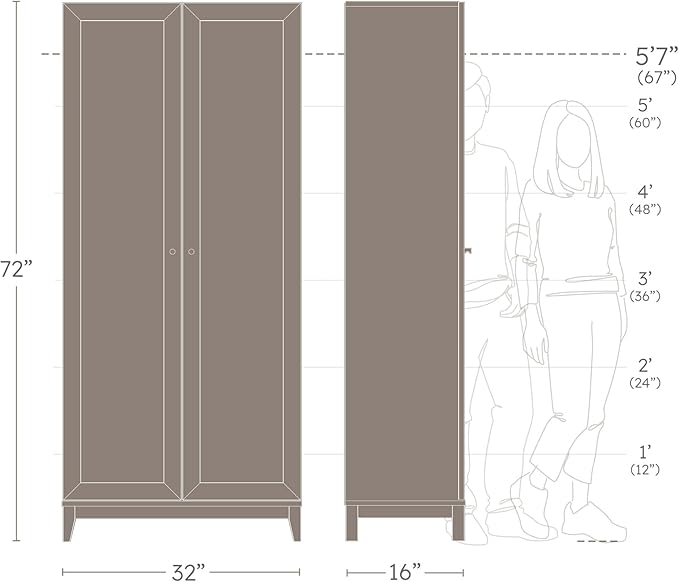 Prepac Yaletown 72" Tall Storage Cabinet with Wood Legs, Pantry Cabinet with 3 Adjustable Shelves, Bathroom, Kitchen and Home Organization in Black Oak, 16" D x 32" W x 72" H