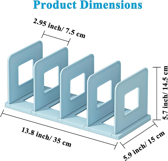 SAYEEC Desk File Sorter Vertical Desktop File Folder Organizer 4 Section Plastic Book Holder Adjustable Shelf Dividers Closet Purse Handbag Mail Binder Organizer Magazine Rack Stand Bookshelf (Blue)
