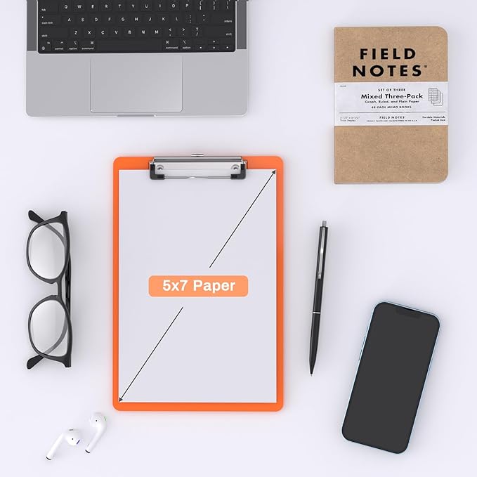 Small Clipboards, A5 Plastic Mini Orange Clip Board for Classroom, Students, Kid, Size 6" x 9" with Low Profile Clip, Office & School Supply