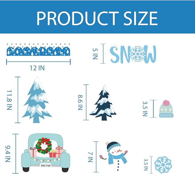 Winter Bulletin Board Decorations Set Christmas Tree Snowmen Cutouts with Bulletin Border Snowflake Winter Classroom Decorations Chalkboard Window Wall Door Decor for Home Office School 61PCS