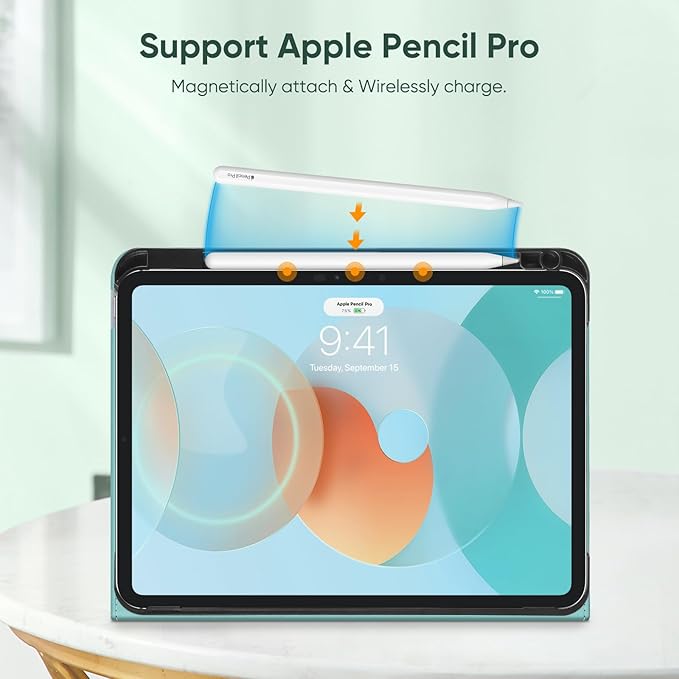 Fintie Folio Case for iPad Pro 11-inch (M5) 2025 / (M4) 2024 - Premium Vegan Leather Smart Stand Back Cover with Pencil Holder, Auto Wake/Sleep, Emerald Marble