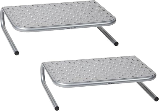 Mind Reader Monitor Stand, Ventilated Laptop Riser, Desktop Organizer, Metal, 14.5"L x 11.25"W x 4.25"H, Set of 2, Silver