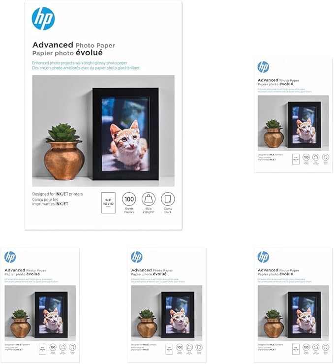 HP Advanced Photo Paper,Glossy,4x6 in,100 sheets (Q6638A),(Pack of 5)