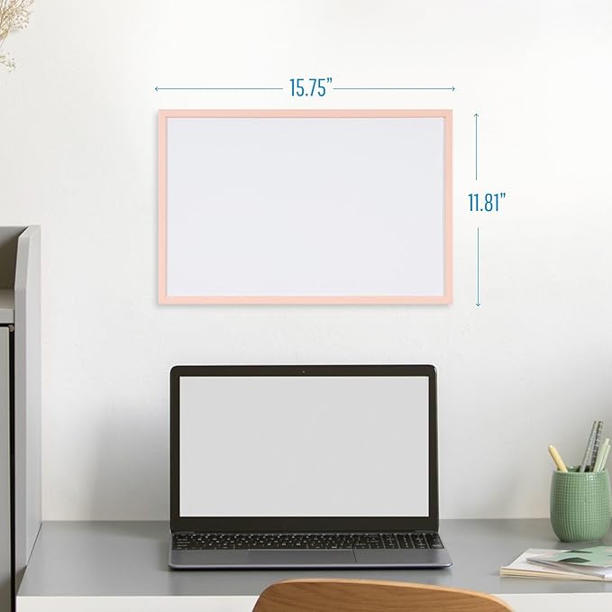 MasterVision Pastel Magnetic Dry Erase White Board, 16" x 12", Salmon Pink Frame, Decorative Whiteboard for Kitchen, Dorm, or Classroom, Wall Décor for Home Office