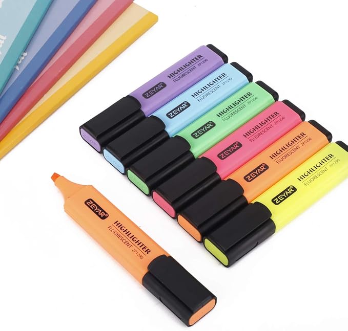 ZEYAR Highlighter, Chisel Tip Marker Pen, AP Certified, Assorted Colors, Water Based, Quick Dry (6 Candy Colors)