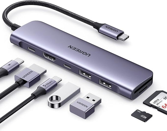 UGREEN Revodok 1071 USB C Hub for Laptop 7 in 1 Dock 4K HDMI, 100W PD Charging, USB-C & 2 USB-A 5Gbps Data Ports, SD/TF Card Reader for MacBook Pro/Air, iPad Pro, XPS, Thinkpad