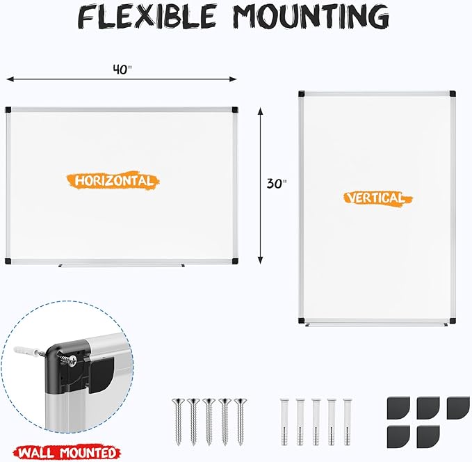 NEWBULIG 40"×30" Magnetic Dry Erase Board – Wall-Mount Whiteboard with Aluminum Frame & Accessory Kit for Office, Home, School