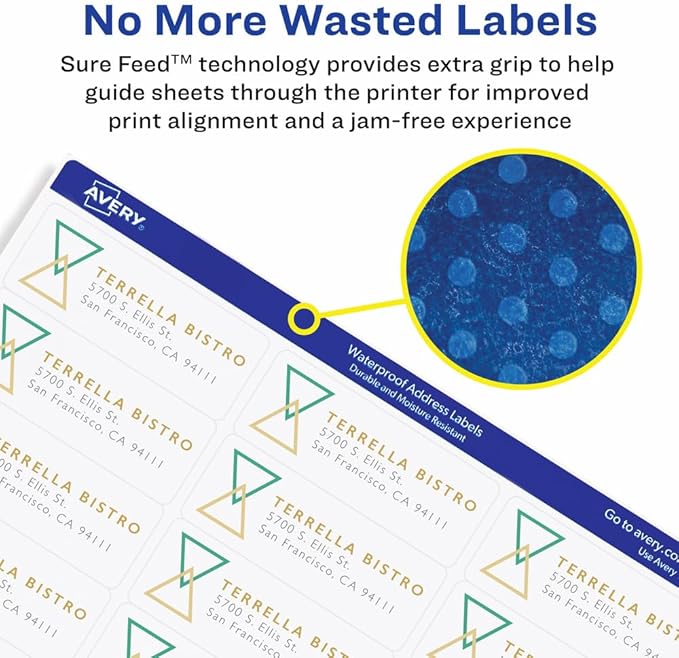Avery Waterproof Sticker Labels, 1 x 2-5/8 Inch Mailing Labels, Ultrahold Permanent Adhesive, 7,500 Labels (5520)