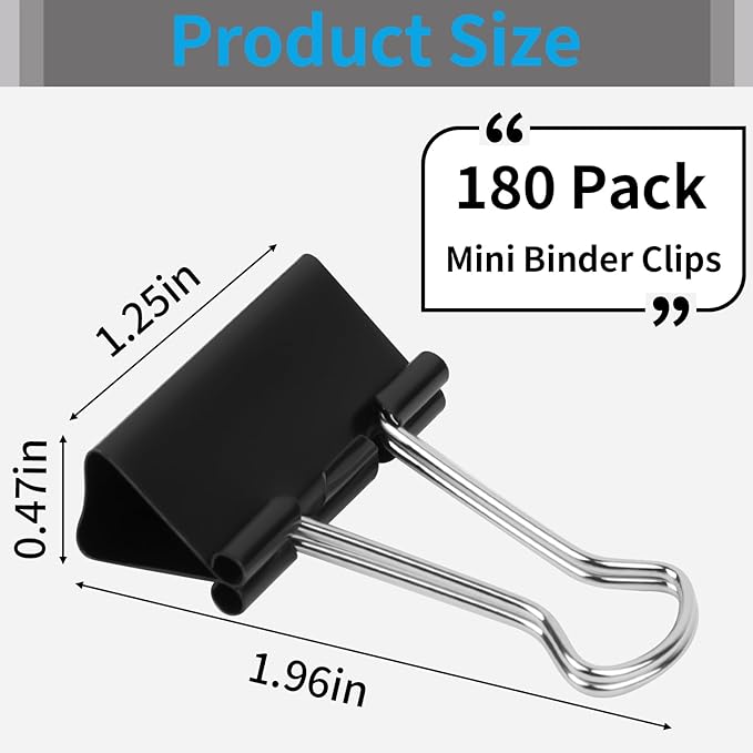 180 Pcs Large Binder Clips, 1.26 in/32mm Clips Office Supplies, Paper Clamps, Binder Paper Clips for Office Supplies Home School Food DIY, Black