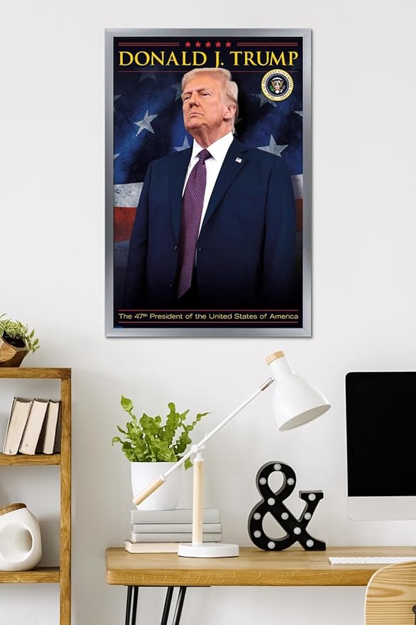 President Donald Trump - 47th President Wall Poster, 34L" x 22.4W", Silver Framed Version