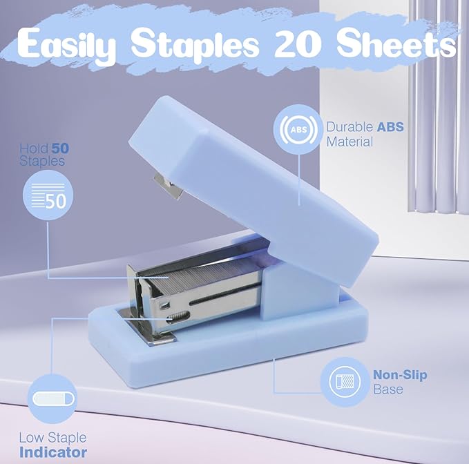 Blue Mini Stapler with Staples, Portable Office Supplies Set with Small Stapler, Staple Remover and 2,000 Staples, Cute Mini Stapler for Desk, School, Office & Home Desk Essentials