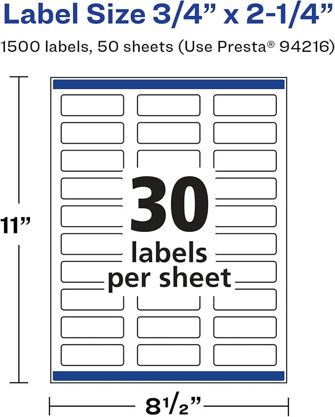 Avery Glossy White Rectangle Labels, Sure Feed Technology, 0.75" x 2.25", 1,500 Glossy White Labels, Print-to-The-Edge, Permanent Adhesive, Laser/Inkjet Printable