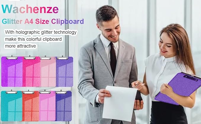 Sparkly Clipboard with Pen Holder, Clear Plastic Glitter Clip Board, Hanging Shiny Clipboards with Low Profile Metal Clip, Letter A4 Size for Taecher Women Office School (Dark Purple)