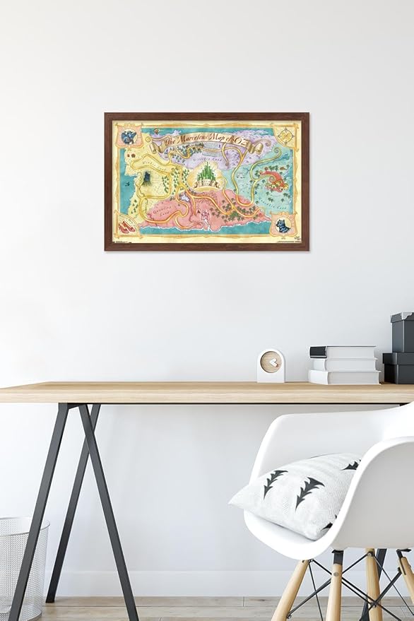 The Wizard Of Oz - Map Wall Poster, 22.4L" x 14.7W", Mahogany Framed Version
