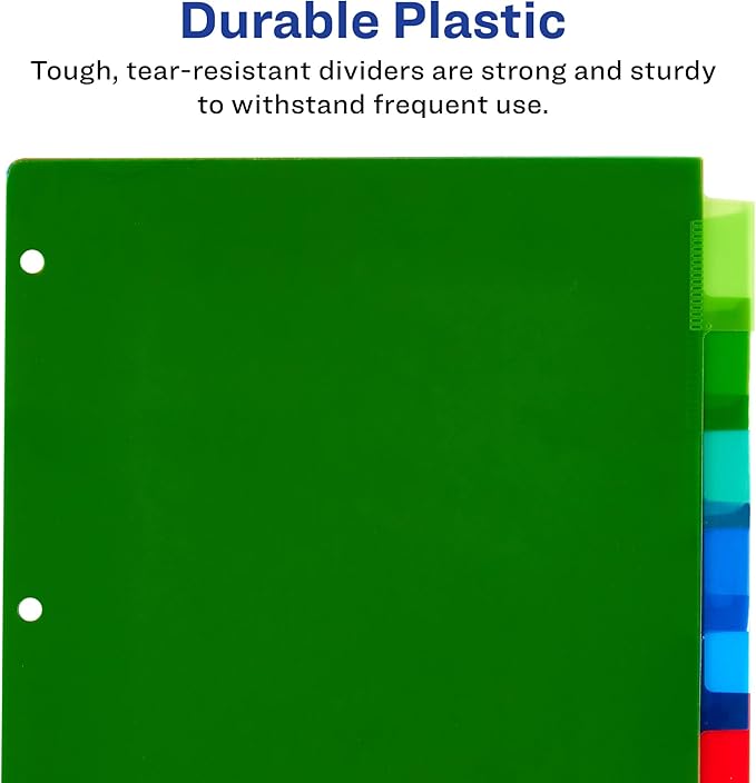 Avery Dividers for 3 Ring Binders, 8-Tab Plastic Binder Dividers Insertable Big Tabs, Multicolor, 1 Set (11901)