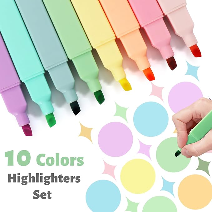 Aesthetic Highlighters,12pcs Chisel Tip Highlighter, Pastel Candy Colors, Cute Assorted Colors Highlighter, Bible Highlighters and Pens No Bleed for Bible Pages
