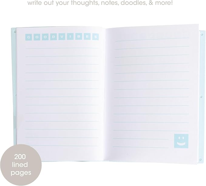 Pearhead Customizable Letterboard Journal with Silicone Cover – Fidget Notebook with Letters and Symbols, Lined Pages for Writing & Planning, Blue