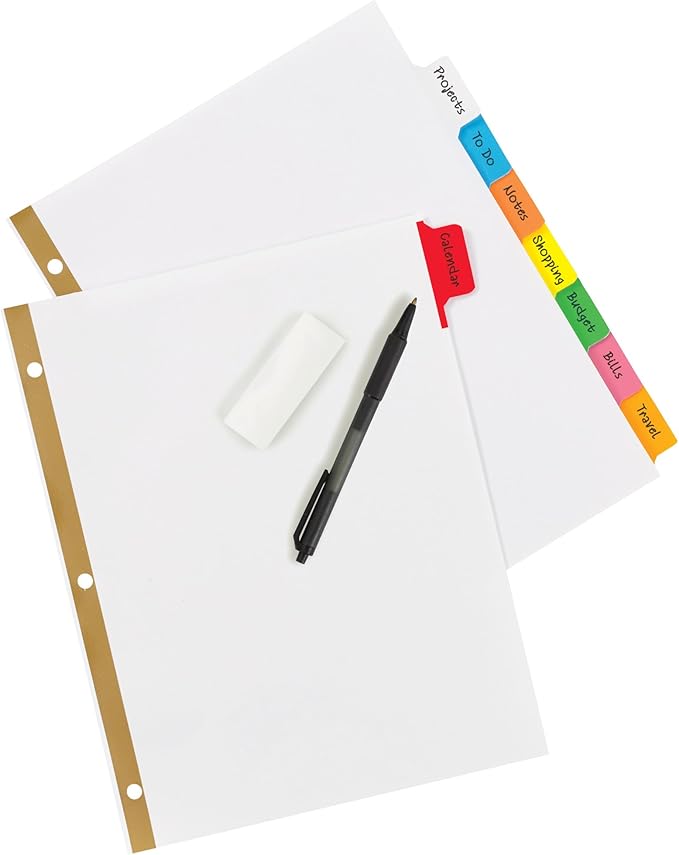 Avery Big Tab Write & Erase 8 Tab Dividers for 3 Ring Binders, Multicolor Divider Tabs, Great for Organizing Projects, Reports, Finances, 6-Pack (23079)