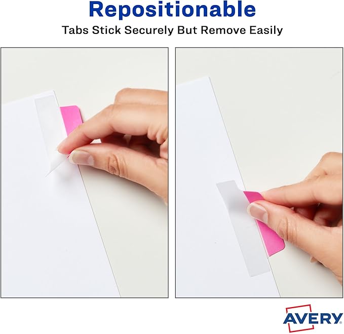 Avery Margin Ultra Tabs, 2.5" x 1", 2-Side Writable, Assorted Neon Color, 24 Repositionable Page Tabs (74767)
