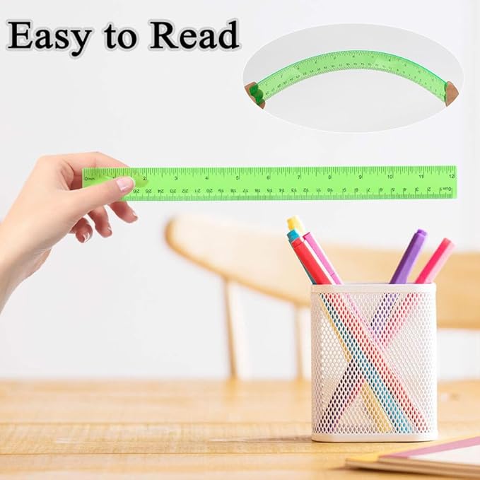 Plastic Clear Ruler Math Set, 6" | 12" Straight Ruler Protractor, 2 Protractors 180 Degree 2 Triangle Rulers 45 | 60 Degree 2 Straight Rulers Measuring Tool for School Office Home Supplie,Green