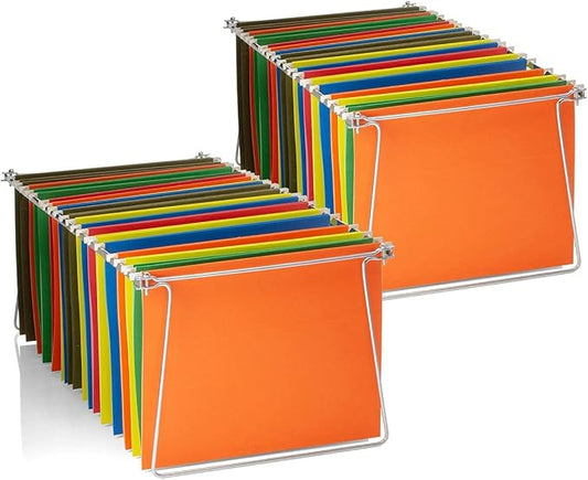 Officemate Hanging File Frame, Letter Size (Fits 24″–27″), Adjustable Heavy-Duty Steel File Drawer Organizer for Desks, Cabinets & Shelves, Set of 2 (91999)