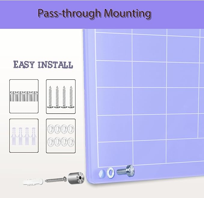 Acrylic Calendar for Wall,15.7''x11.8'',Acrylic Wall Calendar with Dry Erase Surface,Acrylic Monthly Calendar for Wall,Purple Dry Erase Board for Home Office School-PGYL-Pu-3040