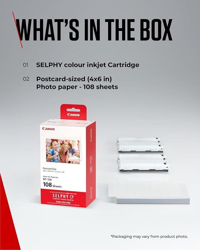 Canon RP-108 Color Ink/Paper Set, Compatible with Selphy CP910/CP820/CP1200/CP1300/CP1500