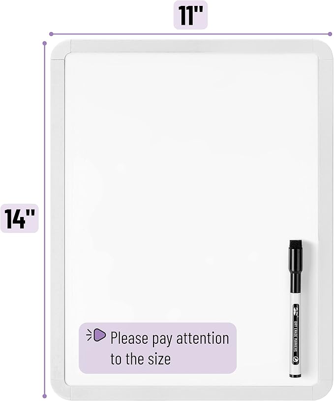 Mr. Pen- Dry Erase Board, 14” x 11” with a Black Dry Erase Marker, Small Mini White Board for Students, White Frame, Includes Double Sided Tapes