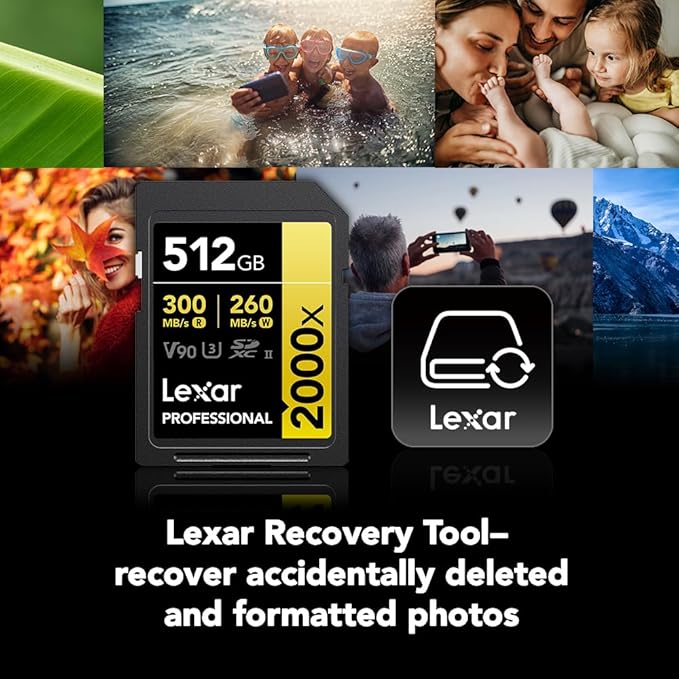 Lexar 512GB Professional 2000x SDXC Memory Card, UHS-II, C10, U3, V90, Full-HD & 8K Video, Up to 300MB/s Read, for DSLR, Cinema-Quality Video Cameras (LSD2000512G-RNNNU)