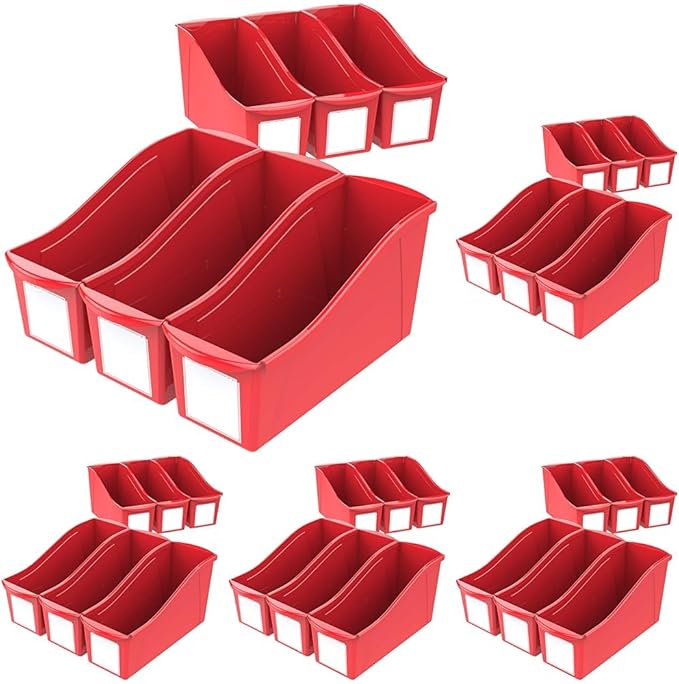Storex Large Book Bin, 14.3 x 5.3 x 7 Inches, Red, Case of 6 (71116U06C), 14.3 x 5.3 x 7 Inches, 30-Pack