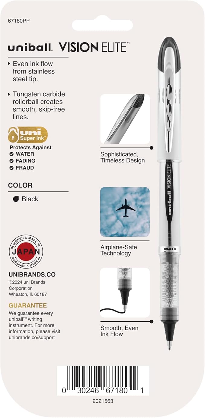 Uni-Ball 67180PP Vision Elite Rollerball Pens, Bold Point (0.8mm), Black, 4 Count (Pack of 2)