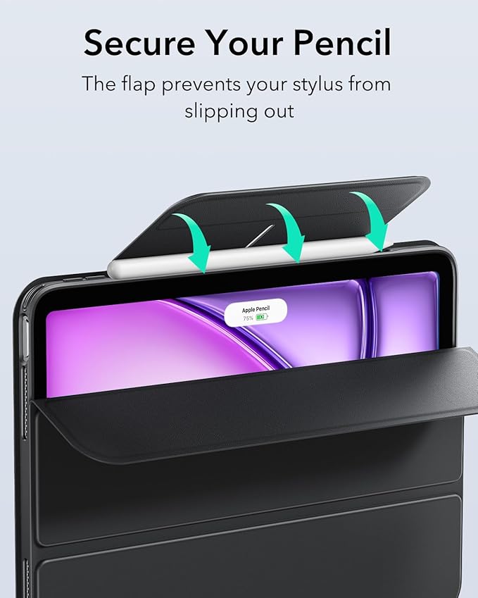 ESR for iPad Air 13 Inch Case M4/M3/M2 (2026/2025/2024) with Pencil Holder, Removable Magnetic Cover, Vertical Stand, Fully Supports Pencil Pro and Pencil(USB-C), Rebound 360 Series, Black