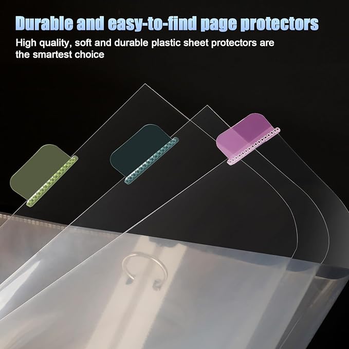 HABGP 24Pcs/3 Set Clear Sheet Protectors for 3 Ring Binder Letter Size, 8 Tab Plastic Dividers With Pockets and Tabs, Page Protectors 8.5x11