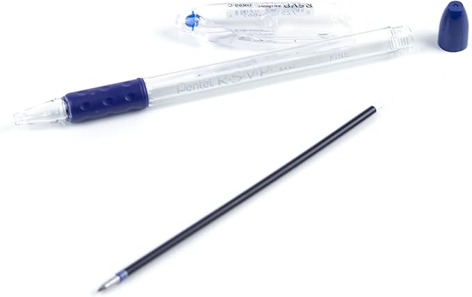 Pentel RSVP Ballpoint Pen, (0.7mm) Fine Line, Blue Ink, Box of 12 (BK90-C)