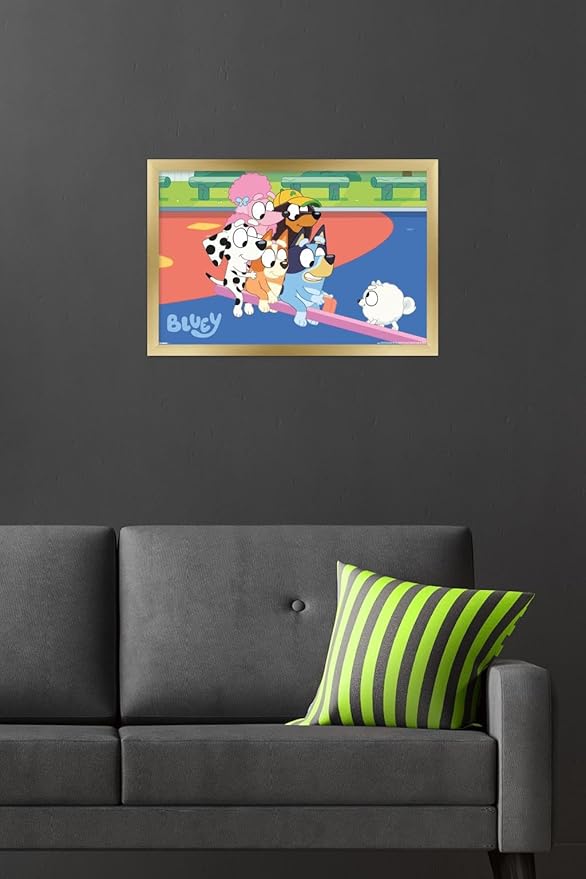 Bluey (2018) - Bluey and Friends See Saw Fun Wall Poster, 22.4L" x 14.7W", Gold Framed Version
