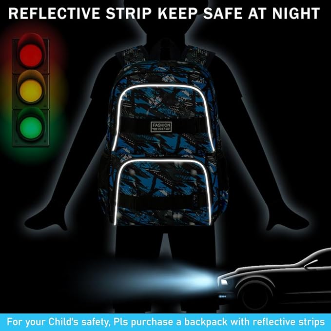 3PCS Boys Backpack, 17" Water Resistant School Bag with Lunch Box, Cute School Bag Set for College Teenagers High Middle Elementary - Graffiti Blue
