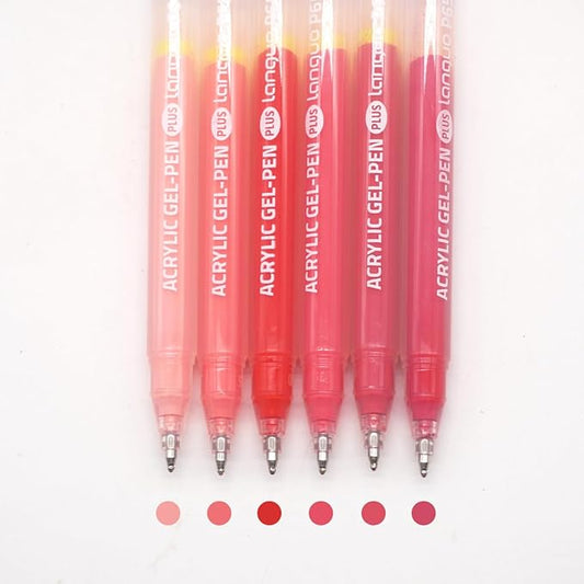 Acrylic Gel Pens for Coloring Books, Quick Dry 6 Pcs 1.0mm Fine Point Gel Marker Pen for Drawing, Journaling Art, Lip Gloss Red