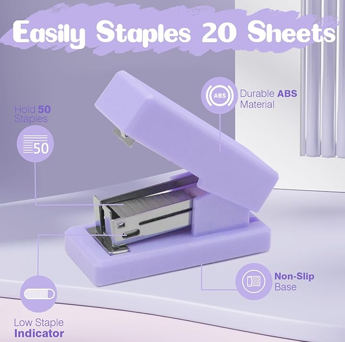 Purple Mini Stapler with Staples, Portable Office Supplies Set with Small Stapler, Staple Remover and 2,000 Staples, Cute Mini Stapler for Desk, School, Office & Home Desk Essentials