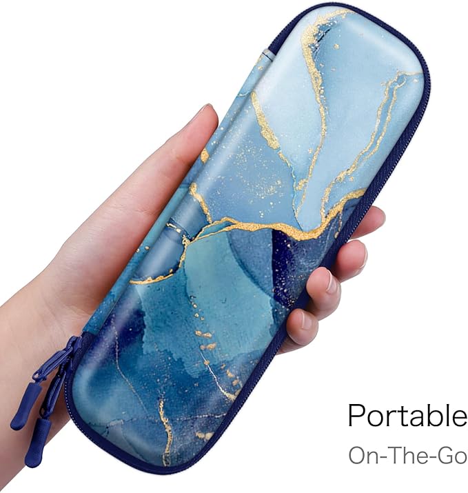 Fintie Holder Case for Apple Pencil Pro, Apple Pencil (USB-C / 1st / 2nd Generation), PU Leather Carrying Bag Sleeve Compatible with Pen, USB Cable, Samsung Stylus, Ocean Marble