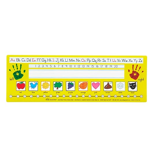 Really Good Stuff 24PK Zaner-Bloser Print Self-Adhesive Vinyl Desktop Reference Nameplate with Letters, Numbers, Colors-Traditional Manuscript Name Tags
