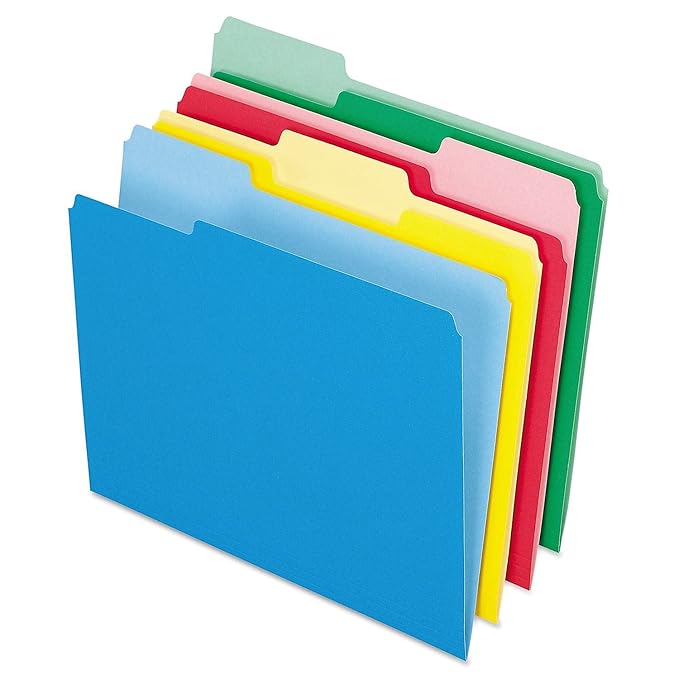 Pendaflex Colored File Folders, 24 Pack, Letter Size (8.5" x 11"), 3 Tabs, Durable Paper, Assorted Colors: Blue, Green, Red & Yellow, Color-Coding for School, Office & Home Document Organization