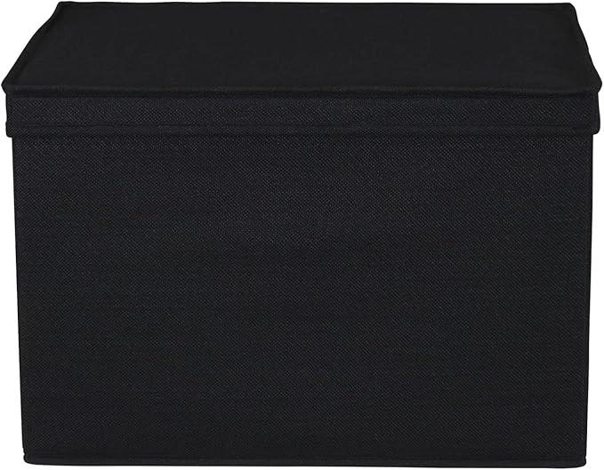 Household Essentials Wide Fabric Storage Bins with Lids, Black, Set of 2